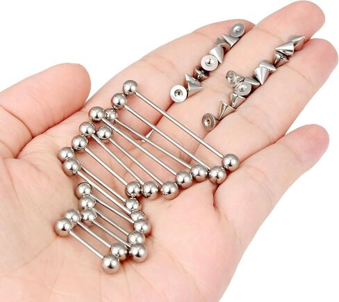 Yaalozei 16G 14G Tongue Rings Nipple Piercing 316L Stainless Steel Mix Sizes Straight Nipple Shield Tongue Rings Barbells Body Piercing Jewelry for Men Women 12-32mm in Kuwait