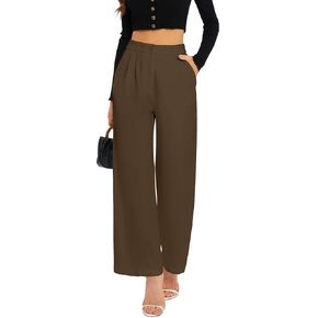 FUNYYZO Women's Wide Leg Pants High Elastic Waisted in The Back Business Work Trousers Long Straight Suit Pants