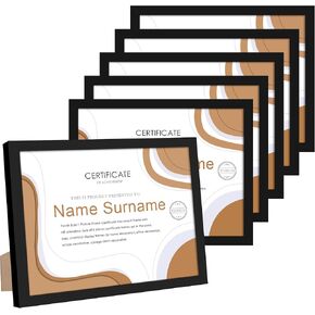 8.5x11 Picture Frame Certificate Document Frame with Clear Plexiglass, 6 Pack Diploma Frame for Wall and Tabletop, Black