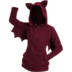 Gothic Halloween Costume Bat Fleece Hooded Jacket Zip Up Animal Adult Cosplay Vampire Top