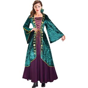 Womens Medieval Costume Witch Plus Size Orange Velvet Dress Robe Cosplay Outfits