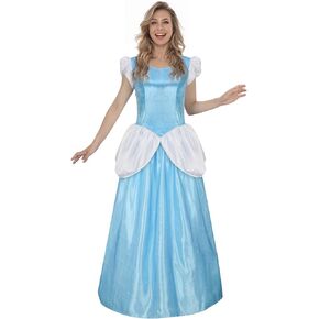Adult Women Enchanted Princess Costume Dress Blue Deluxe Halloween Cosplay Dress up Party Ball Gown Skirt
