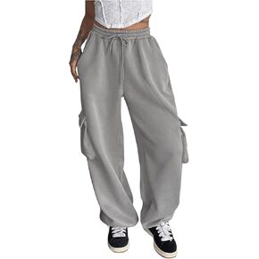 Floerns Women's Flap Pocket Drawstring Waist Sweatpants Wide Leg Athletic Pants