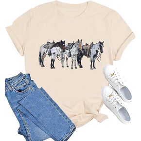 Horse Shirts for Women Vintage Rodeo Western Graphic Tshirt Casual Short Sleeve Animal Tee Tops