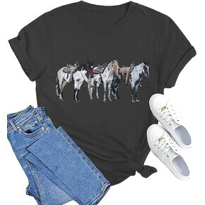 Horse Shirts for Women Vintage Rodeo Western Graphic Tshirt Casual Short Sleeve Animal Tee Tops