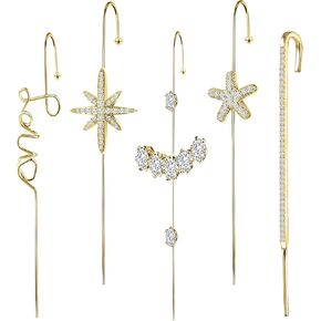 Ear Crawler Earrings for Women Ear Cuff Earrings Helix Hook Earrings Ear Wrap Earrings Snowflake Rhinestone Lightning Bolt Pierced Clip Earrings Trendy Jewelry for Women Gold Silver