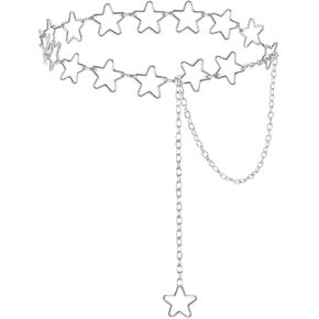 Girls Star Chain Belt Silver Belly Chain 1PC Women'S Star Waist Chain Adjustable Body Chain Jewelry Metal Beach Waist With Long Tassel Trendy Accessory Y2k For Dress Bikini Christmas Gifts