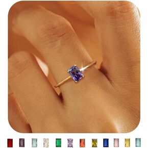 KAERUN Gold Birthstone Rings for Women Non Tarnish Dainty 14K Gold Plated Stackable Rings CZ Emerald Baguette Gemstone Rings for Mother Daughter Birthday Handmade Jewelry Gifts Size 6 7 8 9 10 in Saudi Arabia