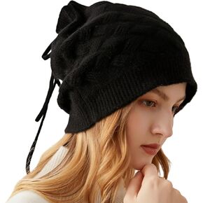 Wander Agio Cashmere 100% Hat for Women Beanie Womens Winter Knit 100 Percent Dual Purpose Rope Basket Weave Neckscarf Hats