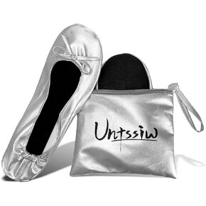 Women's Foldable Portable Ballet Flat Roll Up Slipper Shoes with Travel Pouch - Fold Up Ballet Flats for Women - Black,Silver,Gold,Pink