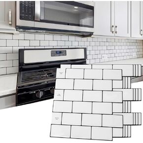Art3d Backsplash Tile for Kitchen Peel and Stick, 10-Sheet Stick on Subway Tiles for Kitchem, Bathroom Back Splashes, 12"x12", Warm White with Gray Grout