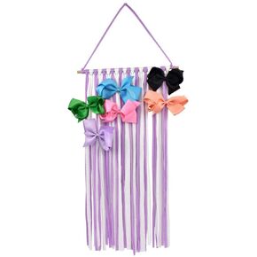 1Pc Baby Girls 24in Hair Bow Holders Hair Clips Headbands Holders Hanger Dispaly and Storage Organizer for Room Door Wall Hanging Decor (Purple and White)