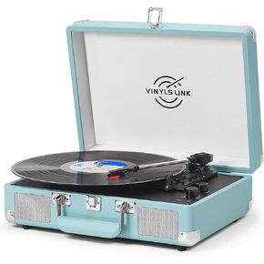 Record Player with Built-in Speakers Treble & Bass Gain Vintage Bluetooth Turntable 3-Speed Portable Suitcase Vinyl LP Player Aux-in/RCA Line Out Headphone Output, Forest Green
