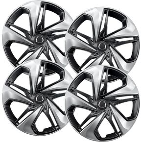 Premium Quality 16 inch Silver/Charcoal Hubcaps fits 2019 2020 2021 Honda Civic, Heavy Duty Solid Clip Construction (Set of 4) (55103AMS-4)