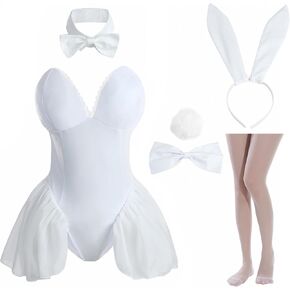 FCCAM Bunny Costume Adult Women One Piece Bodysuit with Bunny Tail Bunny Girl Halloween Cosplay