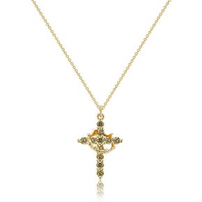 Multicolor Zircon Crown Cross Necklace for Women, Gold Faith Cross Necklace, Diamond Cross Necklace for Women, Dainty Cross Necklace, Christian Cross Necklace, Cute Necklace for Women