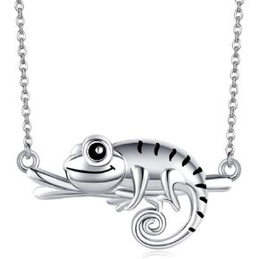 YAFEINI Chameleon Necklace 925 Sterling Silver Lizard Pendant Necklace Chameleon Jewelry for Women