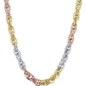 Kooljewelry Real 10k Tricolor Gold 3.8 mm Double Cable Link Necklace (18 or 20 inch)