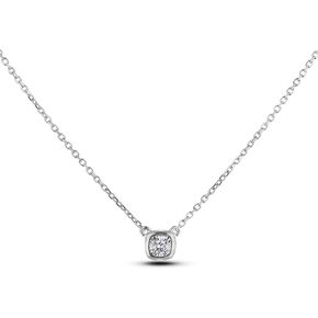 POLAR LIGHT Diamond Necklace, [Certified Canadian Diamonds] Sterling Silver Solitaire Cushion Necklace