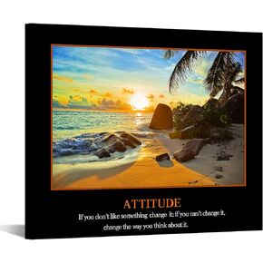 KREATIVE ARTS Motivational Self Positive Office Quotes Inspirational Attitude Poster Beach Sunset Seascape Picture Canvas Prints Wall Art for Walls Decoration 20x24inch (Attitude)