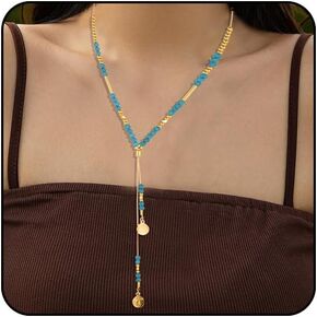 Boho Necklaces for Women Layered Turquoise Beaded Choker Necklace Western Jewelry for Women Sequin Coin Necklace Country Necklace Bohemian Boho Jewelry for Women Western Necklaces Summer Beach Necklace