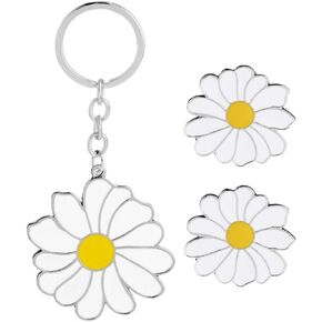 KESYOO 3pcs Daisy Flower Keychain and Daisy Enamel Lapel Pin Flowers Car Key Chain Key Jewelry Key Ring Fashion Trinket Souvenir Bag Key Holder Decorations