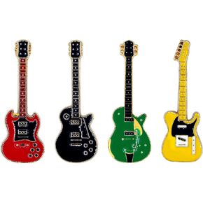 4Pcs Pretty Gold Enamel Guitar Brooches Pins Elegant Shining Music Violin Notes Brooch Novelty Funny Rock Pins Fashion Jewelry Brooches Accessories for Women Men
