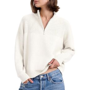kayamiya Women's Quarter Zip Oversized Sweater Casual Fall Winter Drop Shoulder Knit Pullover Tops