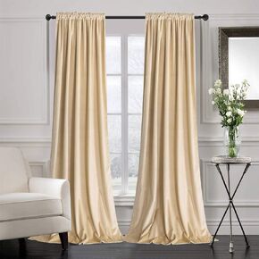 Roslynwood Sand Velvet Curtains Room Darkening for Living Room - Light Velvet Curtain Panels Privacy with Rod Pocket & Clip Rings Window Drapes for Bedroom, W52 by L84 inches, 2 Panels