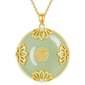 Jade Lotus Necklace for Women 14k Gold Plated Sterling Silver Round Jade Jewelry Birthday Christmas Gifts for Women Mom