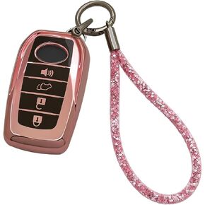 Fits for Toyota Key Fob Cover, Key Shell Case for 2019 2020 2021 2022 2023 2024 2025 Venza RAV4 Prime Sienna Land Cruiser Fortuner Mirai Grand Highlander Prius Collora, Bling Keychain (Black)