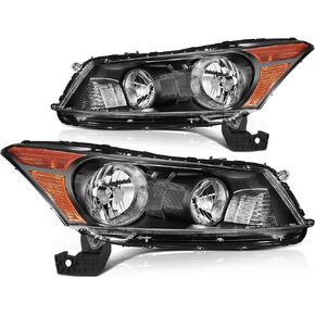 ECCPP Headlight Assembly Pair For Honda For Accord Sedan 4Dr 2008-2012 Chrome Housing Amber Reflector Clear Lens Driver and Passenger Side Headlamps