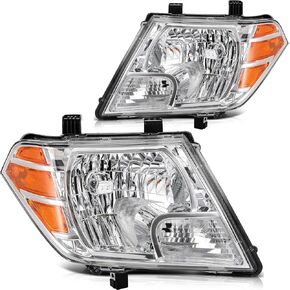 SCITOO Headlight Assembly Fits 2009-2019 for Nissan Frontier headlamp in Chrome Housing Amber Reflector Clear Lens Driver and Passenger Side
