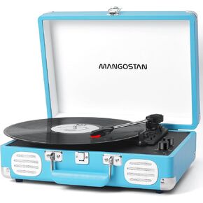 Record Player 3 Speed Bluetooth Portable Suitcase, Vinyl Phonograph with Built-in Bass & Speakers, Belt-Driven LP Player Support AUX-in RCA Line Out Headphone Jack, Green