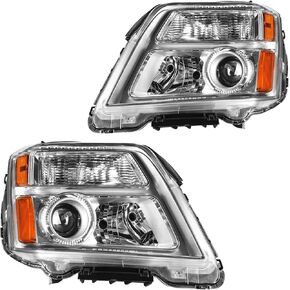 مجموعة مصابيح أمامية Torchbeam متوافقة مع Terrain 2010 2011 2012 2013 2014 2015 غطاء كروم كهرماني عاكس للسائق وجانب الركاب