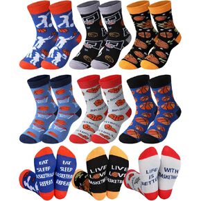 Haysandy 6 Pairs Novelty Sports Socks for Boys Kids Soccer Basketball Baseball Football Athletic Crew Sock for 8-12 Kids Gift