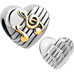 KunBead Gold Music Musical Note Love Heart Bead Charms Compatible with Pandora Charm Bracelets Birthday Jewelry Gifts for Women
