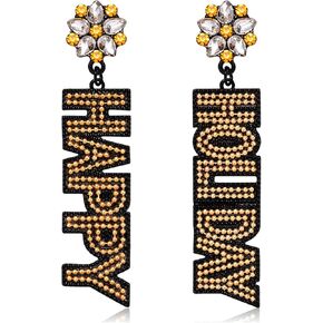 Happy New Year Earrings for Women Beaded Champagne Bottle Glass Earrings Handmade New Year’s Eve Dance Party Earrings Holiday Festive Earrings New Year Gifts