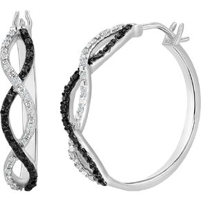 Dazzlingrock Collection 0.30 Carat (ctw) Round Black & White Diamond Infinity Swirl Hinged Post Hoop Earrings for Women in 925 Sterling Silver