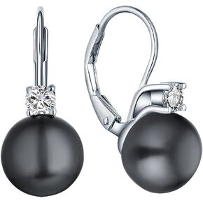 JO WISDOM 925 Sterling Silver Cubic Zirconia Freshwater Cultured Pearl Drop & Dangle Leverback Earrings