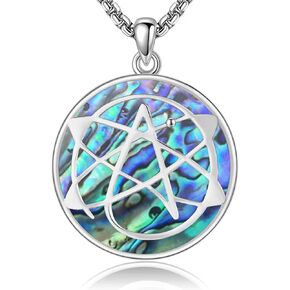 Atheist Necklace Sterling Silver Obsidian/Abalone Shell Atheism Jewelry for Men