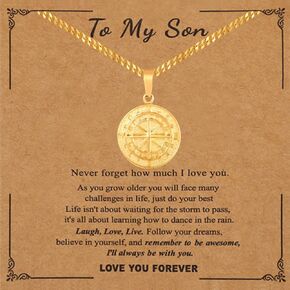 To My Son Compass Pendant Necklace Gift, Personalized Engraved Compass Necklace, Milestone Compass Necklace for Son, Mens Compass Pendant ,Important Commemorative Day,Graduation,Birthday Gift