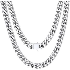 Bestyle Cuban Link Chain for Men, 5/7/9/12 mm Stainless Steel/Black/Gold Miami Cuban Chains for Men, 18/20/ 22/24/ 26/28/ 30 Inch, Gift for Husband Father