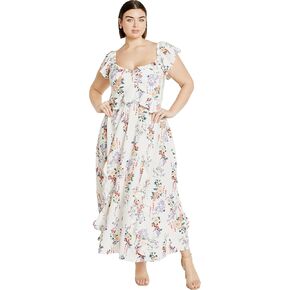 City Chic Women's Flutter Sleeve V Neck Floral Print Maxi Dress
