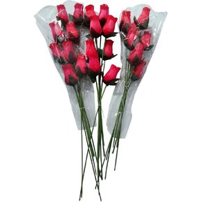 24 Realistic Small Bud Wooden Red Roses (RED, 1)
