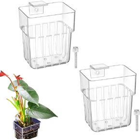 Aquarium Plant Holder, Aquatic Fish Tank Plant Holder with Hooks, Clear Aquatic Fishtank Planter Hanging Holder, Fish Tank Decorations Aquarium Decor