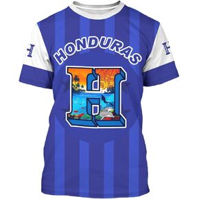 BJU Honduras Flag T-Shirt Novelty Tee Print Crewneck Short Sleeve Casual Top Honduras Jersey Unisex