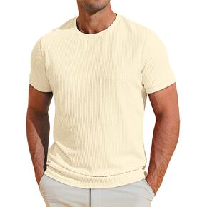 Runcati Mens Short Sleeve T Shirts Casual Crewneck Ribbed Knit Tee Tops Slim Fit Basic Stretch Summer Shirt