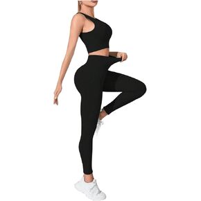 SweatyRocks Women's Workout Sets High Waisted Seamless Leggings with Padded Stretchy Sports Bra 2 Piece Outfits