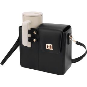 Outdoor Portable Crossbody Water Cup Storage Bag, Black Crossbody Purse for Stanley Cup Tumbler with Adjustable Shoulder Strap Crossbody Holder Bag for Most Water Bottles Travel & Daily Use